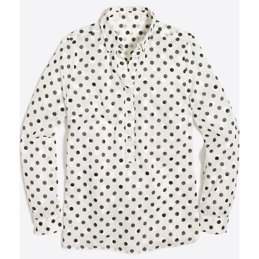 J. Crew Factory Jacquard Dot Cotton Popover Shirt Blue Polka Dots - Size Small